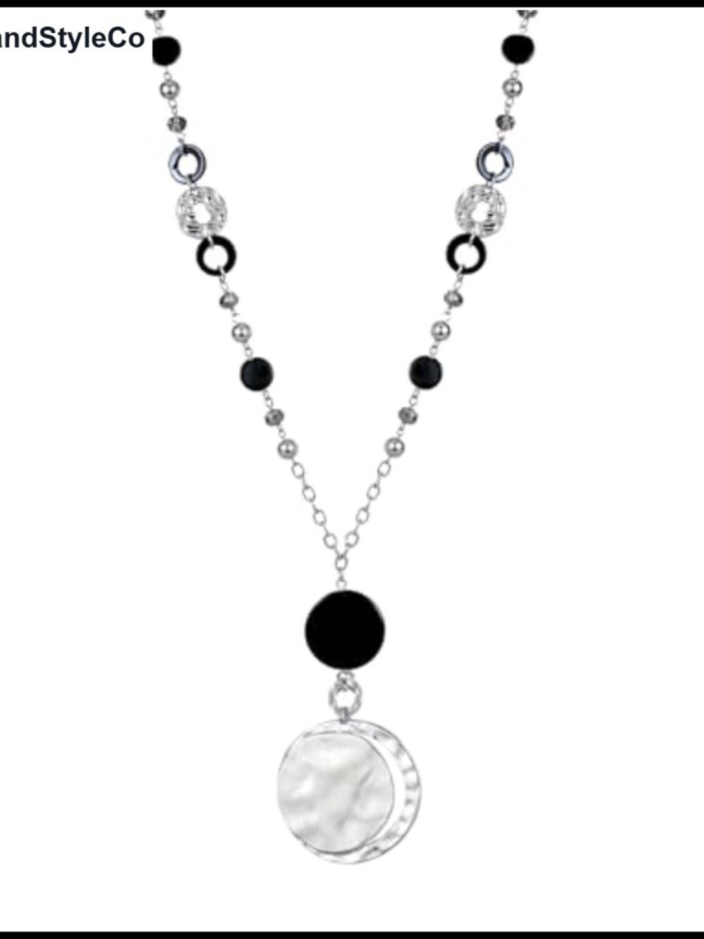 Long Y-Necklace Shell Beaded Pendant Hammered Disc Tassel Sweater Chain